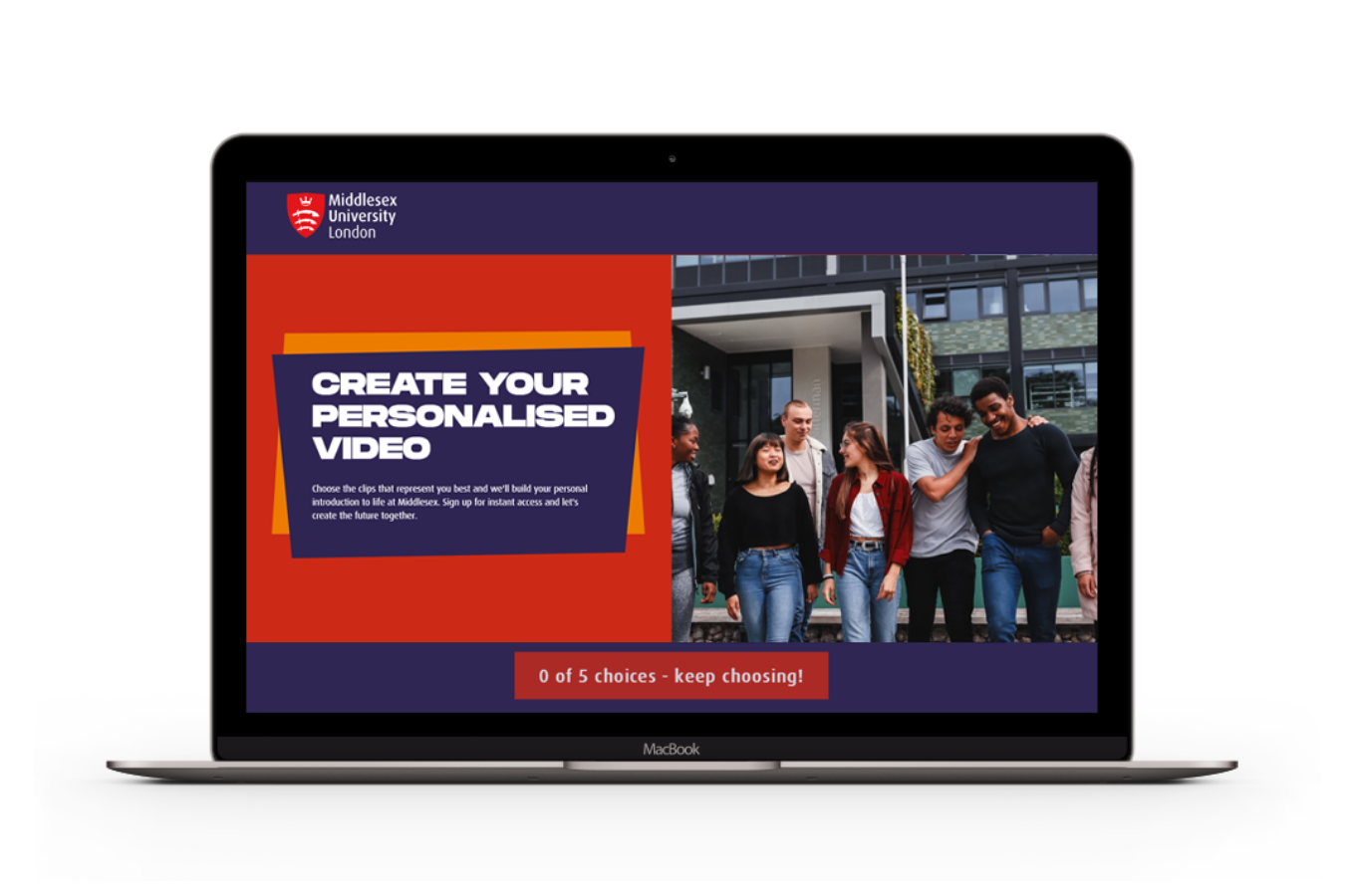 Middlesex PVB middlesex personalised video builder start screen
